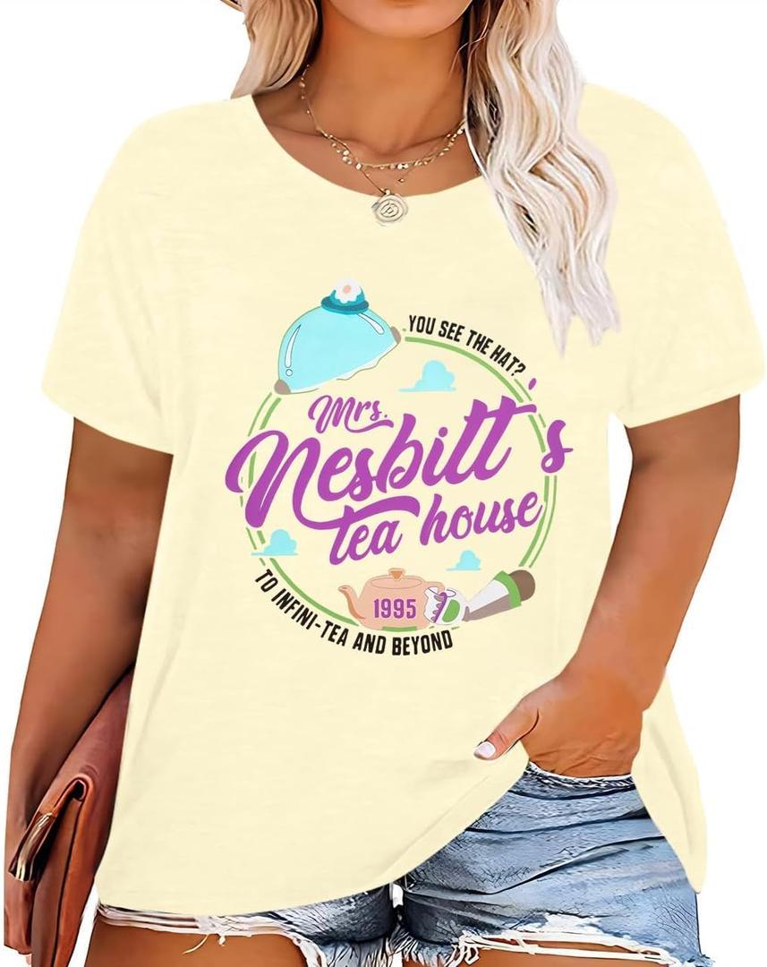 BLANCHES Plus Size Shirt Women Funny Letter Print Tops Cute Vacation Holiday Graphic Tees, 4XL (Yellow)