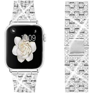 Dsytom Bing Bands Compatible with Apple Watch Band 38mm 40mm 41mm 42mm 44mm 45mm 46mm 49mm, Jewelry Replacement Strap for iWatch Series Ultra 2 10/9/8/7/6/5/4/3/2/1/SE Ultra (Silver)