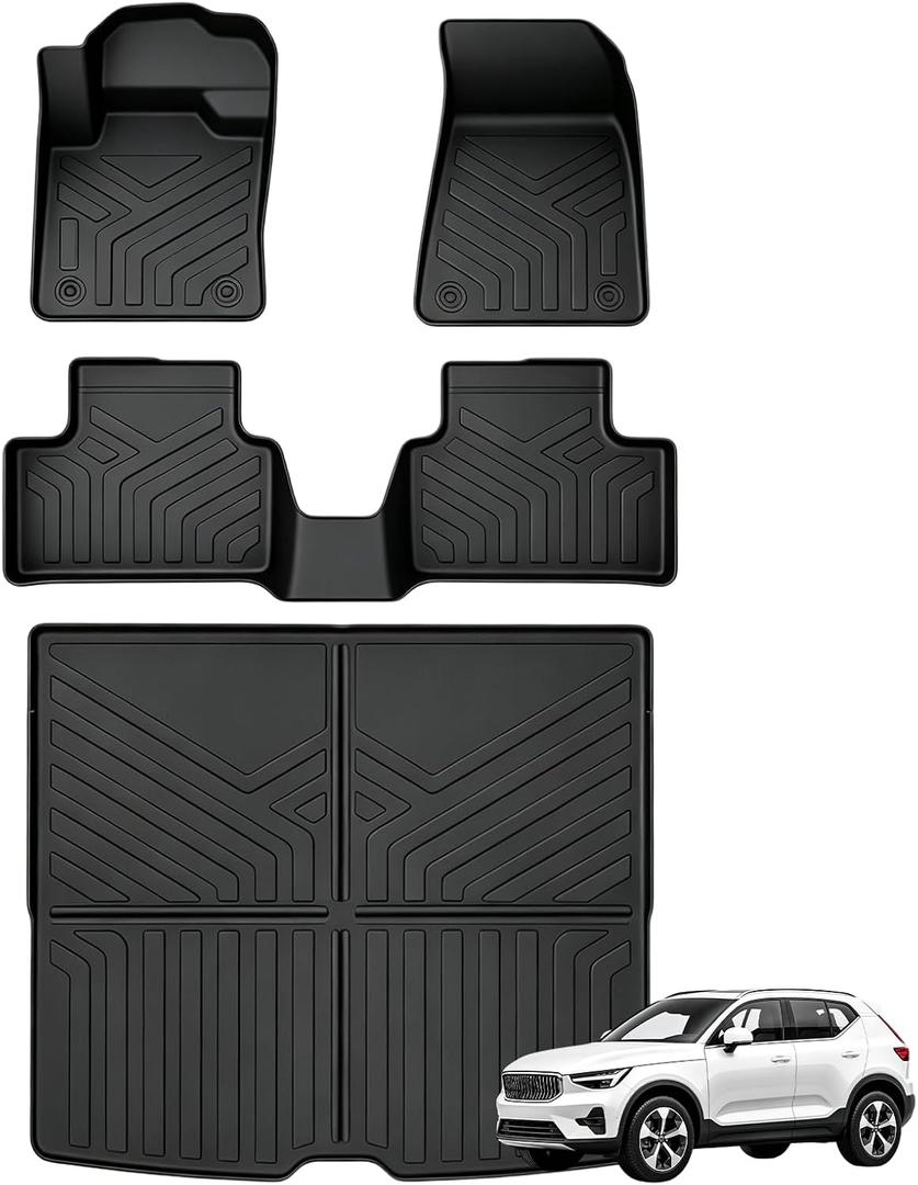 All Weather TPE Custom Fit Floor Mats & Cargo Liner for Volvo XC40 2026 2025 2024 2023 2022 2021 2020 2019 (Not for Recharge/Hybrid Models), Full Coverage for 1st & 2nd Row + Trunk (Black)
