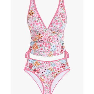 Two Piece Tankini Swimsuits for Women Tummy Control Bathing Suit V Neck Swim Suits with High Waisted Bottom