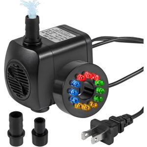 2 x Submersible Water Fountain Pump 15W with LED Lights Aquarium Fish Tank Water Pump 260GPH for Aquarium Pond Statuary Gardens Water Feature Outdoor Fountain