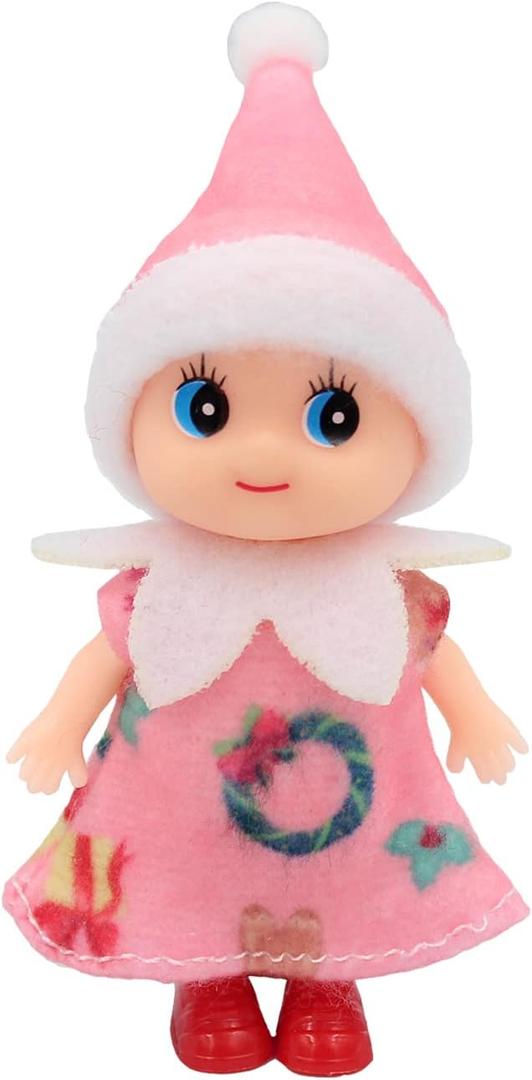 WULEEUPER Tiny Baby Elf Dolls | Christmas Miniature Elf Decoration | Newborn Gift | Baby Grow Girl and Boy Dolls (Pink Dress)