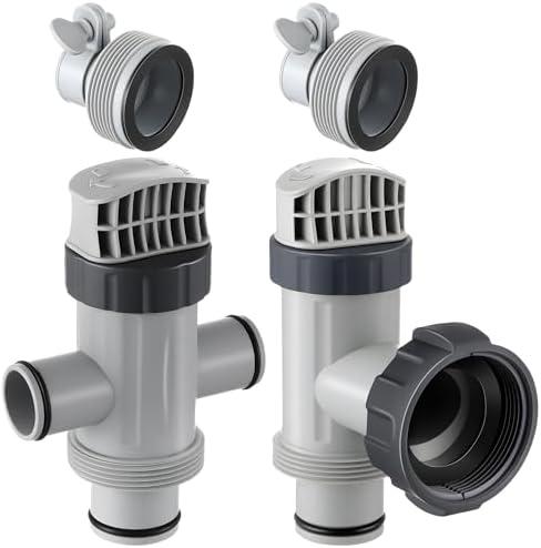 Saillong Dual Split Hose Plunger Valve Pool Part & Plunger Valve & Pair of Hose Conversion Adapter B Kit Compatible with Intex Pool, Shut Off Valve Replacement for Above Ground Pool and Pool Pump