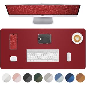 PU Leather Desk Pad Protector - 36"x17" Large Non-Slip Desk Mat, Waterproof Office Desk Blotter for Keyboard & Mouse, Premium Workstation Cover for Home & Office (Red)