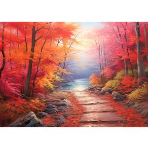 Maple Path 1000 Piece Jigsaw Puzzle - Red Maple Forest Oil Painting Puzzle for Adults