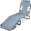 Amazon Basics Outdoor Lounge Chair, Foldable Design with Multi-Angle Backrest, Quick-Drying Polyester, Portable with Carry Strap, Grey