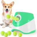 SOCO Dog Ball Launcher Automatic,10-30 FT Distance, USB Rechargeable Ball Thrower, LED Indicator Dog Toy, Included 6 Mini Tennis Balls (2") for Small Dogs