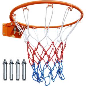 18" Basketball Rim Replacement, Wall Door Mounted Basketball Rim, Double Spring Solid Basketball Rim Replacement with Net Fits In-Ground & Wall-Mounted Basketball Hoops, Indoor/Outdoor