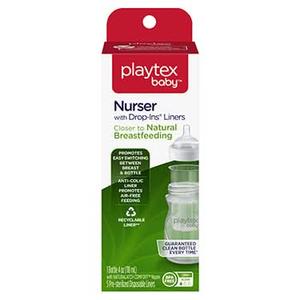 Playtex Baby AntiColic Nurser Bottle with PreSterilized Disposable DropIns Liners, Closer to Breastfeeding, 4 Ounce Bottle, 1 Count