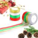 DECYOOL 4 Rolls 150 Yards Christmas Ribbons Metallic Glitter Fabric Organza Holiday Festival Ribbons 4/5" Wide for Gift Wrapping Decoration (Green, Red, Silver, Gold)