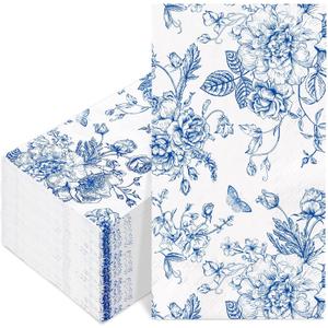 Generic AnyDesign 100Pcs Floral Guest Napkins Disposable Blue Wildflower Paper Napkins Chinoiserie Flower Dinner Hand Napkin for Party Supplies Table Decorations, Bue Flower 