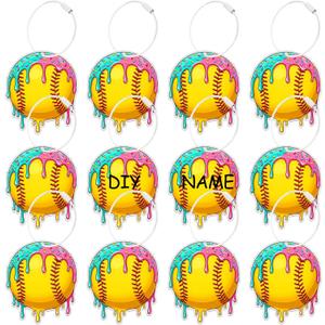 12 Pcs Ice Cream Drip Softball Luggage Tags for Suitcase Travel Labels with Metal Ring Keychain DIY Name Softball Theme Party Team Gifts Travel Bag Suitcase Sports Accessories
