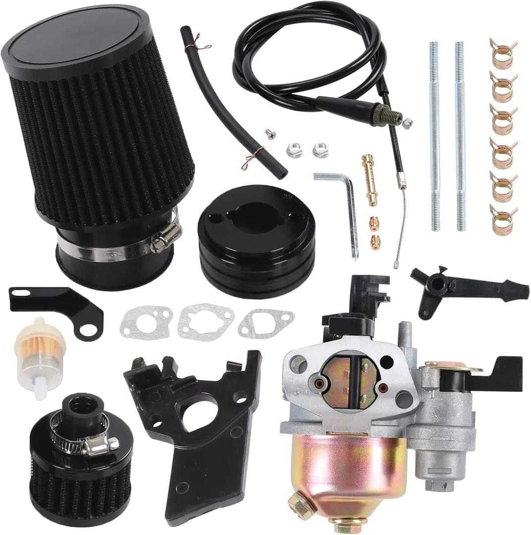 Carburetor carb Air Filter adapter Jet Kit High Performance Upgraded replacement for Coleman CT200U CT200U-EX BT200X GX160 Predator 212cc 196cc 6.5hp Engine Mini Bike Go Kart Racing Black