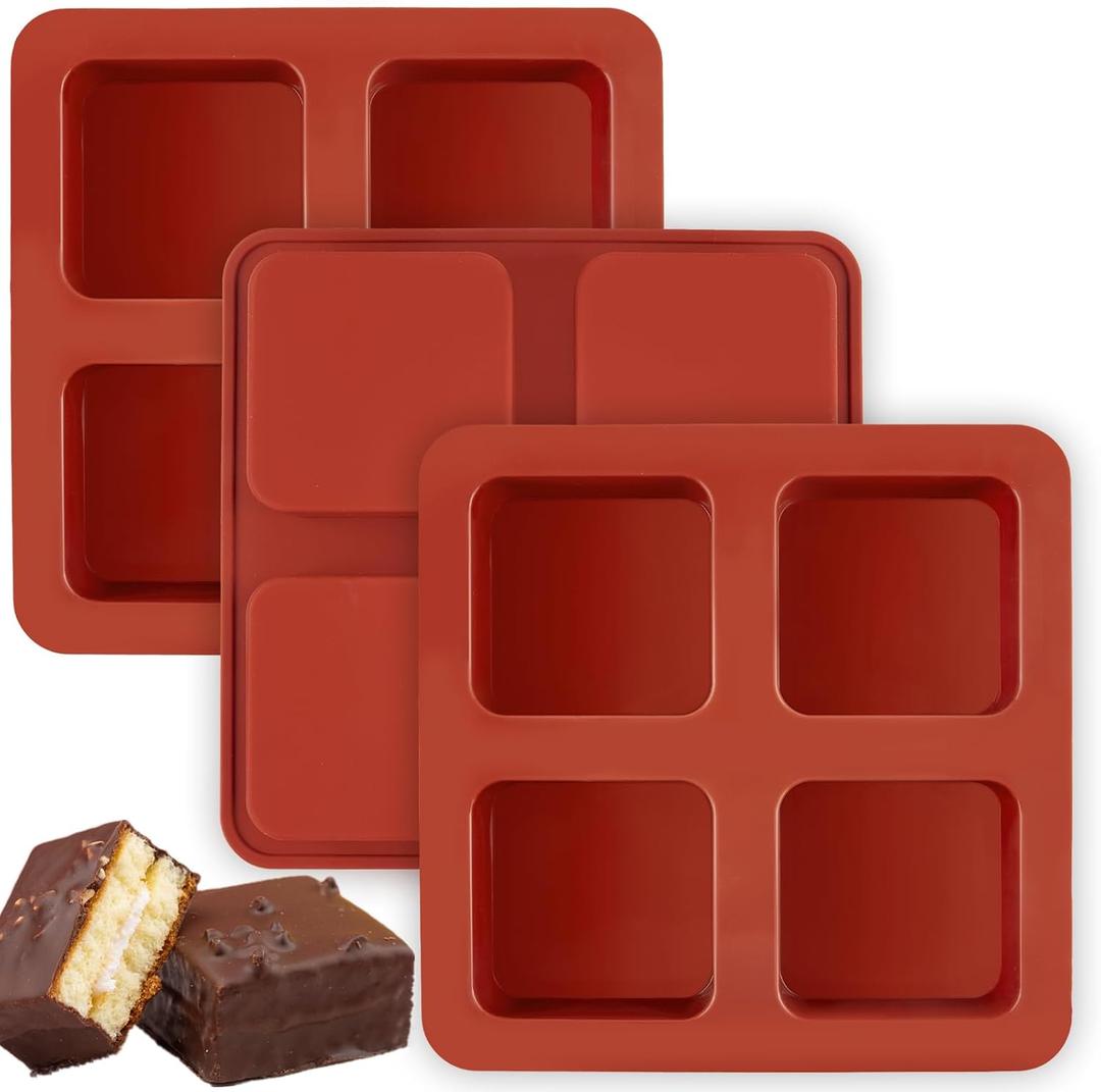 JOERSH Square Cake Silicone Molds | 2.6" x 2.6" x 1.1" Chocolate Molds for S'mores, Marshmallows, Brownies, Chocolate Covered Cookies | Pack of 3