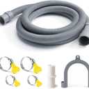 Universal 6.5 FT Flexible Corrugated Washing Machine Drain Hose Extension - Replacement for Dishwasher and Washer, with 4 Clamps, 1 Adapter and 1 U-Bracket