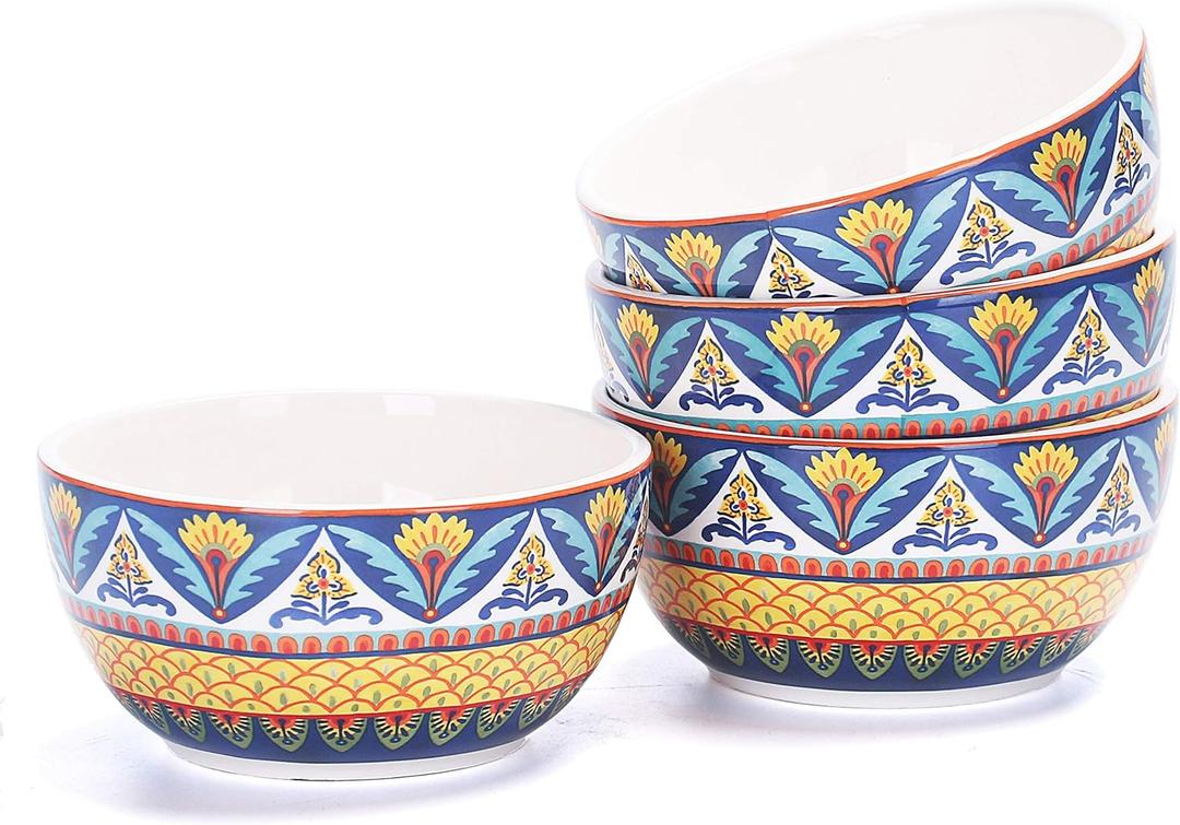 Bico Havana Cereal Bowls Set of 4, 26 oz Deep Ceramic Soup Bowls for Cereal, Salad, Noodles, Kitchen, Microwave and Dishwasher Safe, Gift for Housewarming and Thanksgiving