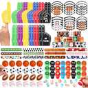 Aoriher 120 Pcs Sport Balls Party Favors Set Serve 24, Basketball Football Soccer Goodie Foam Finger Mini Stress Ball Slap Bracelet Charm Bracelet Stamp for Kids Party Supplies