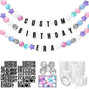 Simgoing Giant Friendship Bracelet Garland Kit, DIY Birthday Banner Kit with Letters Ball Customizable Jumbo Garland for Back to School Wedding Party Decor(Macaron)