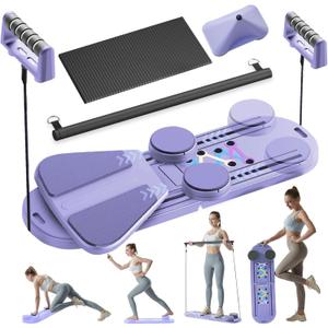 Pilates Reformer Set - Pilates Board for Home Workout, 6 in 1 Portable and Foldable Reformer Pilates Machine, Ab Roller Board, Pilates Equipment for for Core Workouts (Purple)