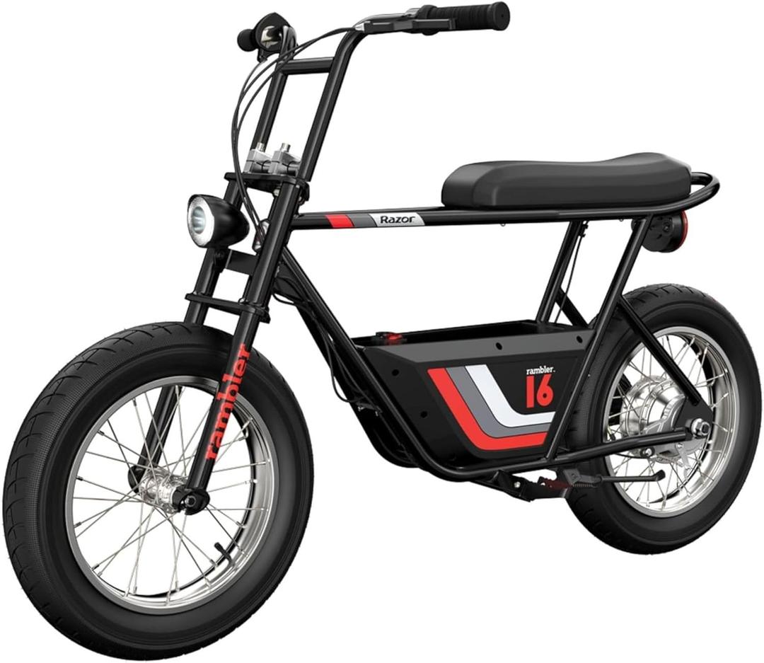 Razor Electric Bike for Ages 18+, 220 lb Max Weight, Black, w/ 350W Motor, 16 Tires & 36V Battery, Up to 15.5 MPH, Rambler 16  Rechargeable Ride On Minibike for Teens and Adults