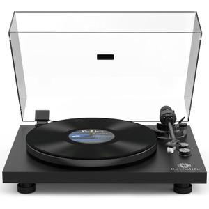 Record Player Wireless Output Turntable Carbon Fiber Tonearm Vinyl Player Aluminium Platter Belt-Drive LP Turn Tables 2 Speed RPM Phono RCA Line Output AT-3600L MM Cartridge Audio Sound Pure Black