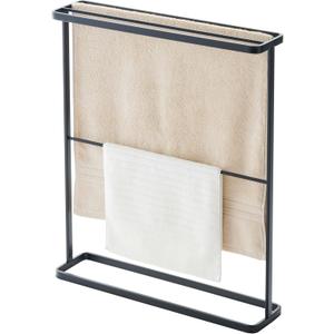 Yamazaki Home Bath Towel Hanger - Bathroom Organizer Storage Holder Dry Rack Steel One Size Black