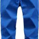 Boys Solid Color Elastic Waist Cotton Uniform Pants with Embroidery for Kids School & Play (Blue)