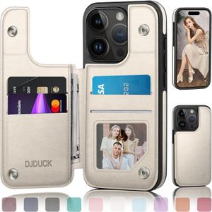 DJDUCK Designed for iPhone 14 Pro Case Wallet with Card Holder, [Magnetic Clasp Cover] [RFID Blocking Leather Protection] Shockproof Women Men Cases 6.1 Inch for Apple 14 Pro White
