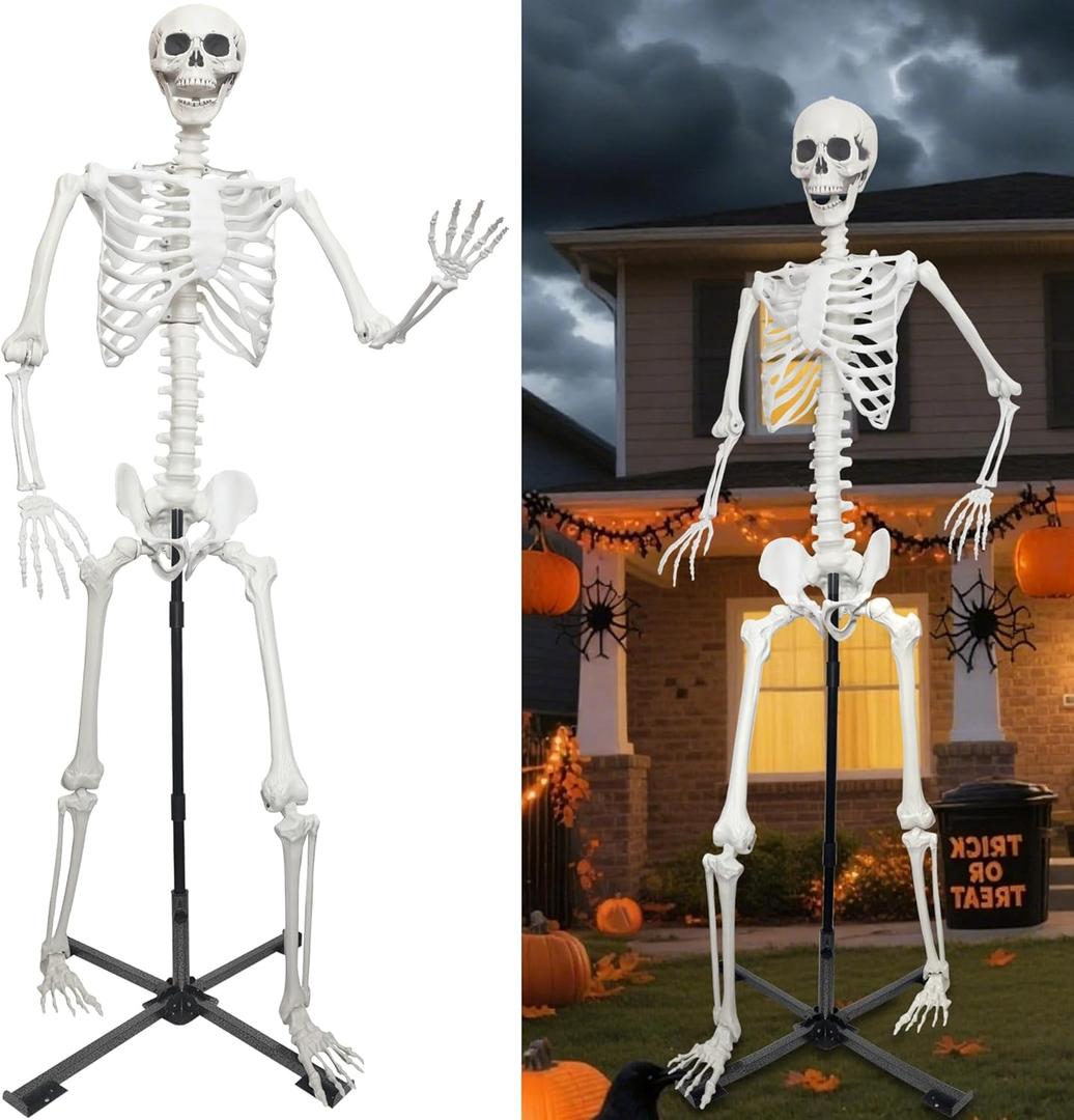 7.9Ft Skeleton Decor with Metal Stand,Halloween Skeleton Life Size Skeleton Realistic Plastic Human Bones for Halloween Dia de Los Muertos Decoration (Gray)