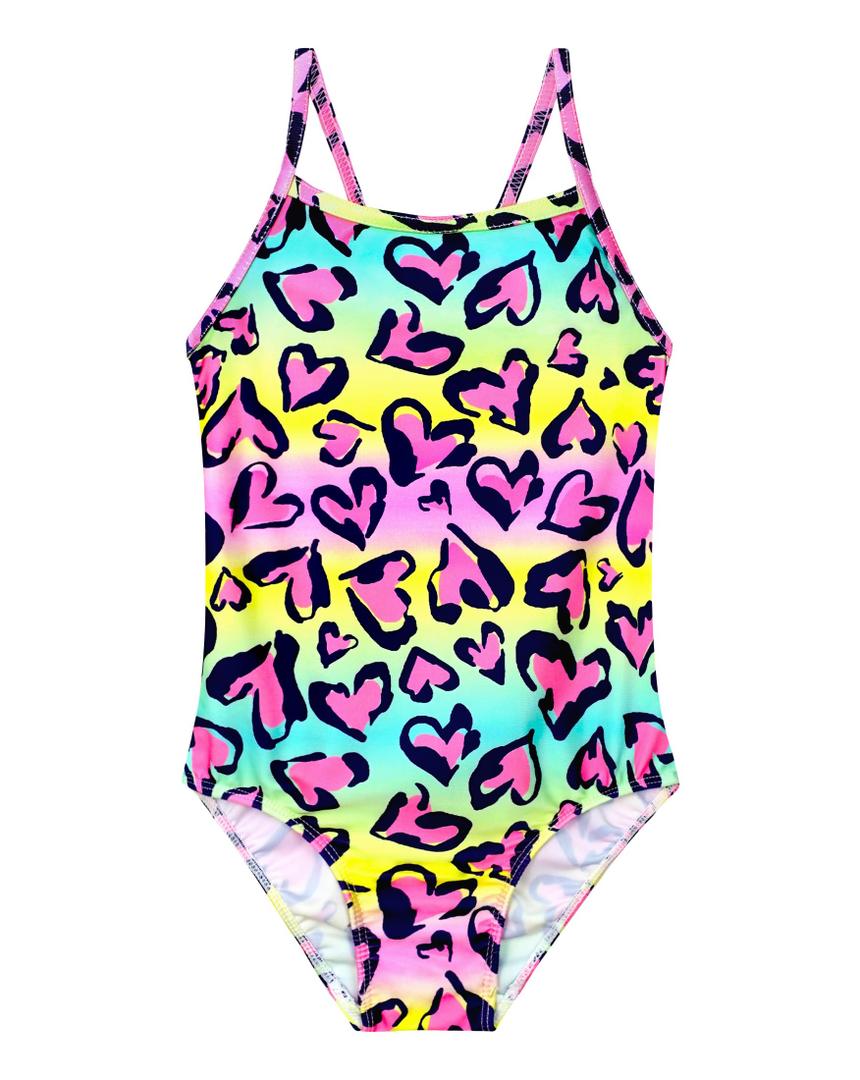Tziharora Girls Swimsuit 5-6Y Rainbow Heart Bathing Suit One Piece