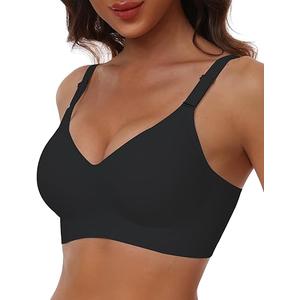 HORISUN Comfortable Seamless Full Coverage Bra for Women Wireless Bras with Soft Support Regular and Plus Size (Black, Large)