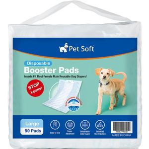 Pet Soft Dog Diaper Liners - Disposable Dog Diaper Booster Pads for Male & Female Dogs fit Most Dog Wraps and Belly Bands Up-Graded (Blue, L-50ct)