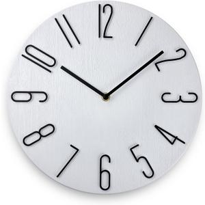 12 Inch Wall Clock Silent Non Ticking, Preciser Modern Style Decor Clock for Home, Office, School, Kitchen, Bedroom, Living Room, Wall Clock Without Second Hand (White)