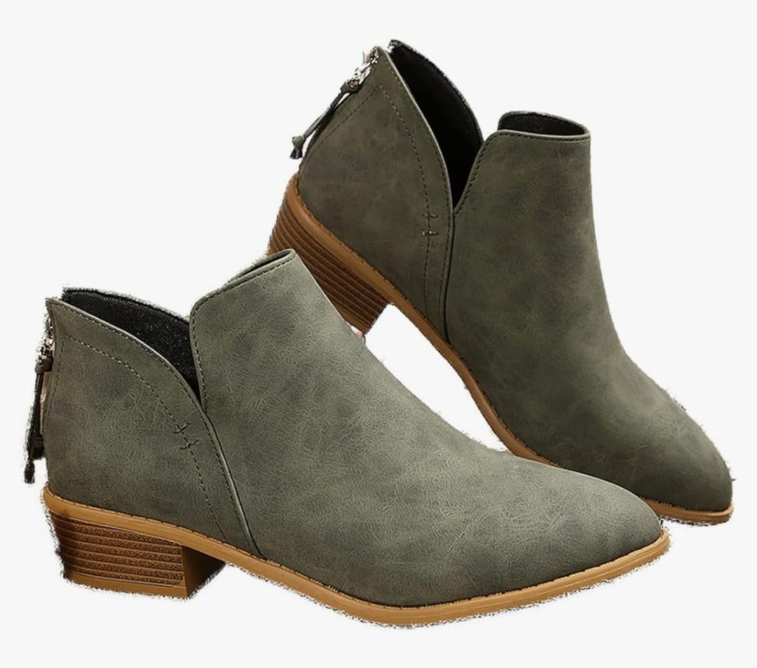 JITUUE Ankle Booties for Women,Women's Casual Dress Low Heeled Booties. V Cut Fashion Thick Heel Design Shoes.(Size 5)