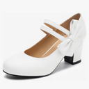 Womens Bow Heels Mary Jane Shoes Round Toe Chunky Heel Side Bow Dress Pumps Size 40