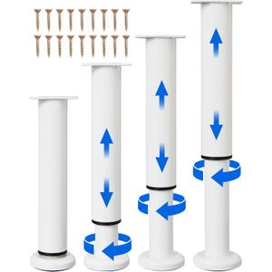 4 PCS Adjustable Height Bed Support Legs [with 18PCS Screws] for Bed Frame/Bed Center Slat, Heavy Duty Furniture Replacement Legs 7.08-12.2 inch for Sofa/Cabinet/Couch/Dresser/Table (White)
