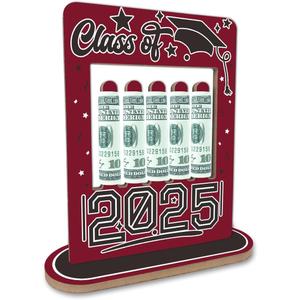 Graduation Money Holder Wooden Frame - Double Side Cash Holder for Class of 2025 Students - Creative Graduation Celebration Party Decoration Supplies - Keepsake Gift for Grads(Dark Red) - A05