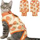 BRKURLEG Cat Recovery Suit, Surgery Onesie for Cats, After Surgery E-Collar Male and Female Alternative for Cats, Pet Surgery Shirt for Spay Abdominal Skin Anti Licking, Orange, S