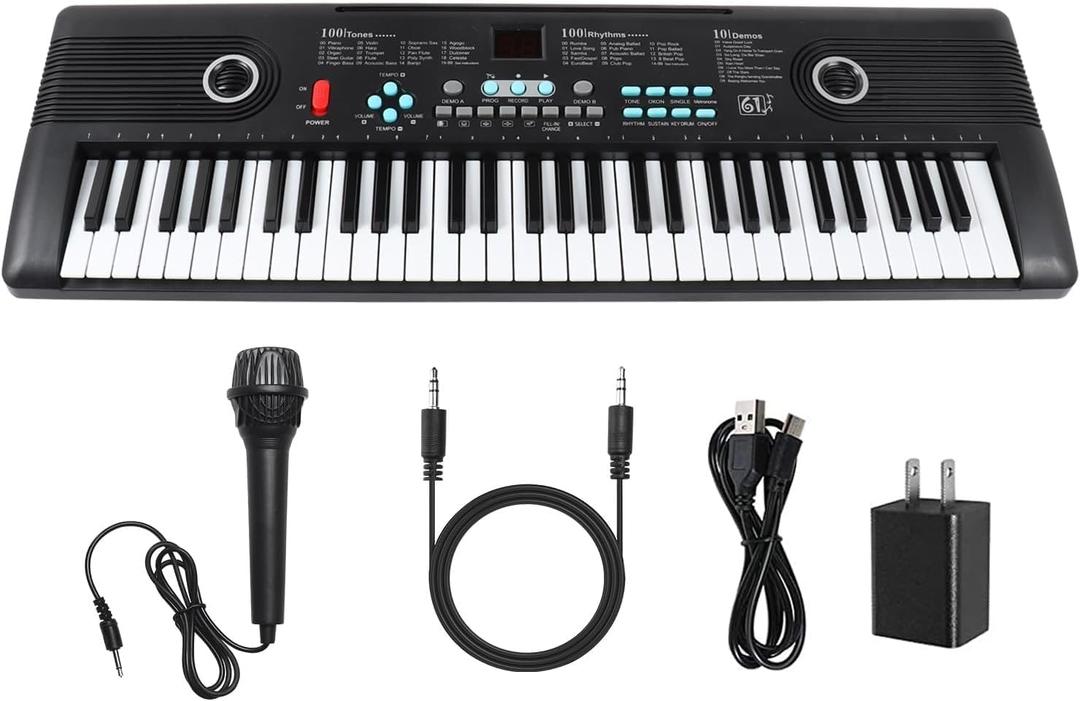 61 Keys Piano Keyboard with Built-in Speaker & Microphone, Beginner-Friendly Portable Electronic Digital Piano with Teaching Features, Ideal Gift for Aspiring Musicians (Black)