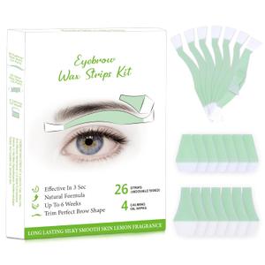 Eyebrow Wax Strips - 26 Strip Eyebrow & Upper Lip Hair Remover with 4 Soothing Wipes | Natural Beeswax Formula | Painless at Home Hair Removal for Women & Sensitive Skin | Lasts 6 Weeks
