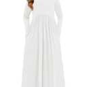 Haloumoning Girls Maxi Dress Long Sleeve Casual Holiday Dress with Pockets for 14 Years White