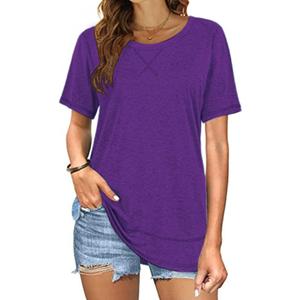 Beimuc Summer Tops for Women Short Sleeve Crewneck Tshirts Side Split Loose Fit Tunic Shirts (Purple, S)