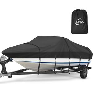 Kipiea Trailerable Boat Cover- 16-18.5 ft feet Heavy Duty Waterproof Boat Covers, Double PU Waterproof, Fits V-Hull, Fish & Ski, Pro-Style, Fishing, Bass Boats - Black, 16'-18.5' Long X 94" Wide (Length:16'-18.5' Beam width: up to 94")