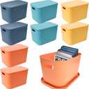 YEXEXINM 8 Pack Colorful Plastic Storage Bins with Lid and HandleStackable Storage Box Basket ContainersDesktop Storage Box Cubby Bins for Shelf Cabinet Kitchen Bathroom Office10 x 7 x 6.1Inch