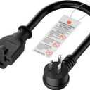 Angled 4-in-1 12AWG 15 Amp Household Plug to 20 Amp T Blade Adapter Cable, 5-15P to 5-20R, 5-15P to 6-20R, Four-in-One Adapter, 15A 125V to 20A 250V/ 20A 250V Cable, 1FT