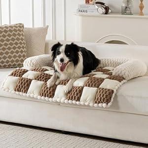 Npetrsnug Dog Couch Bed, Thick Flannel Dog Couch Cover Protector, Washable Pet Couch Covers for Sofa, Non-slip Couch Covers for Dogs, Pet Bed Mat for Couch (Brown, L-39.37 x 33.45 inch)