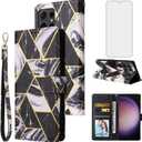 Asuwish Compatible with Samsung Galaxy S25 Ultra 5G Wallet Case Tempered Glass Screen Protector Leather Flip Card Holder Stand Cell Phone Cases for Gaxaly S25ultra 25S S 25 25ultra G5 Black