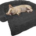 Calming Dog Bed Fluffy Plush Dog Mat for Furniture Protector with Removable Washable Cover for Large Medium Small Dogs and Cats (Small(35x31x5), Dark Grey)