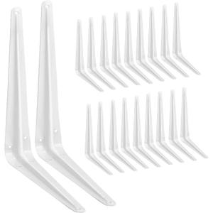 20 Pack Shelf Brackets 12 Inches White, Heavy Duty Steel Metal L Brackets for Shelves, J Brackets Wall Angel Corner Brace for Wood Board
