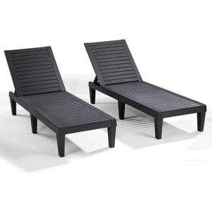 Nestl Patio Chairs - Black Chaise Lounge Chair Outdoor, 5-Position Adjustable Sun Tanning Chair, Waterproof Pool Lounge Chairs Set of 2, Reclining Lawn Chair, Lightweight Outdoor Lounge Chairs